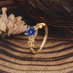 Vintage 4-Prong Round Cut Tanzanite Engagement Ring