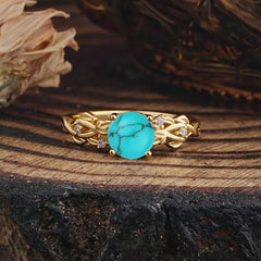 Vintage 4-Prong Round Cut Turquoise Engagement Ring