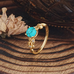 Vintage 4-Prong Round Cut Turquoise Engagement Ring