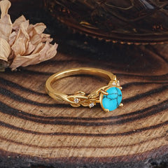 Vintage 4-Prong Round Cut Turquoise Engagement Ring