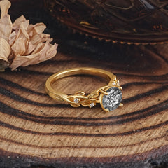 Vintage 4-Prong Round Cut Black Rutilated Quartz Engagement Ring