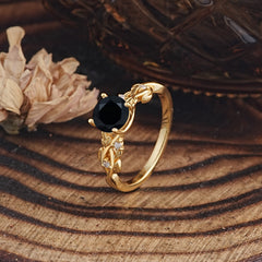 Vintage 4-Prong Round Cut Black Onyx Engagement Ring