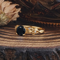 Vintage 4-Prong Round Cut Black Onyx Engagement Ring