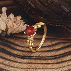 Vintage 4-Prong Round Cut Garnet Engagement Ring