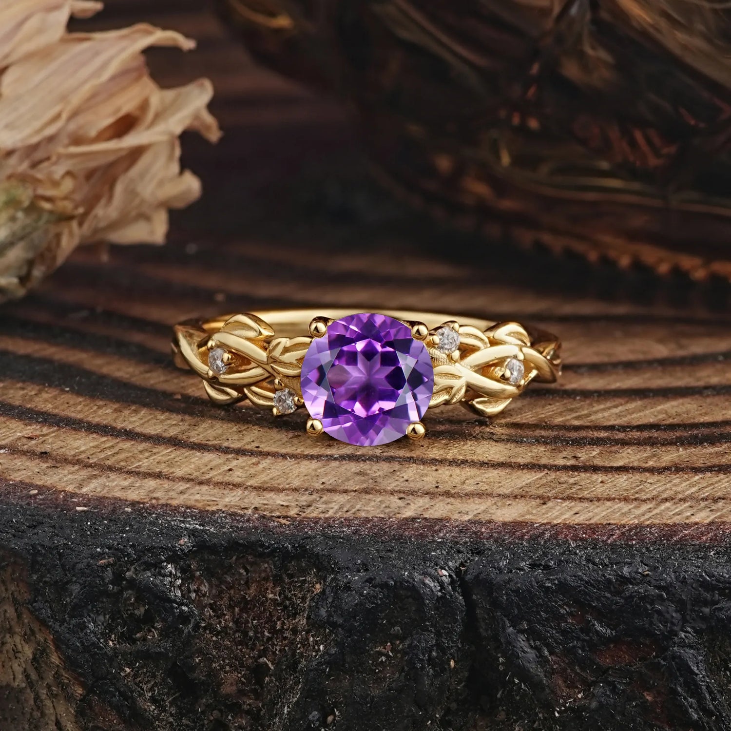 Vintage 4-Prong Round Cut Amethyst Engagement Ring