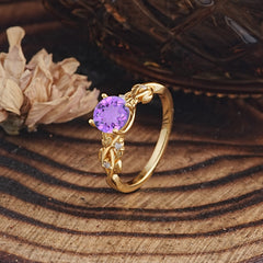 Vintage 4-Prong Round Cut Amethyst Engagement Ring