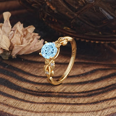 Vintage 4-Prong Round Cut Aquamarine Engagement Ring