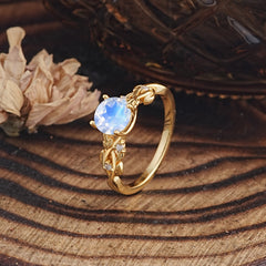 Vintage 4-Prong Round Cut Moonstone Engagement Ring