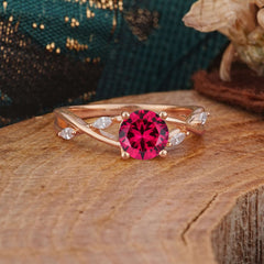 Vintage Round Cut Twisted Band Ruby Ring for Women