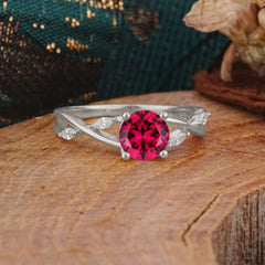 Vintage Round Cut Twisted Band Ruby Ring for Women