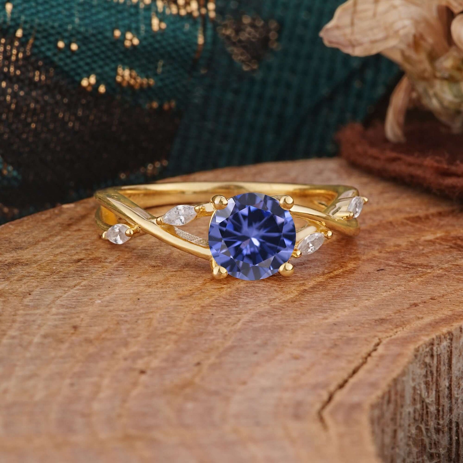 Vintage Round Cut Twisted Band Tanzanite Engagement Ring for Women