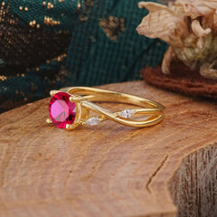 Vintage Round Cut Twisted Band Ruby Ring for Women