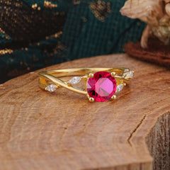 Vintage Round Cut Twisted Band Ruby Ring for Women
