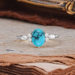 Luxury Legacy 6-Prong Oval-Cut Turquoise Engagement Ring