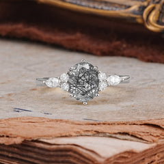 Luxury Legacy 6-Prong Oval-Cut Black Rutilated Quartz Engagement Ring