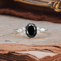 Luxury Legacy 6-Prong Oval-Cut Black Onyx Engagement Ring