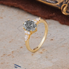 Luxury Legacy 6-Prong Oval-Cut Black Rutilated Quartz Engagement Ring