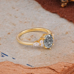 Luxury Legacy 6-Prong Oval-Cut Black Rutilated Quartz Engagement Ring