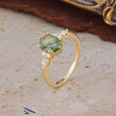 Luxury Legacy 6-Prong Oval-Cut Natural Moss Agate Engagement Ring