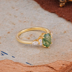 Luxury Legacy 6-Prong Oval-Cut Natural Moss Agate Engagement Ring
