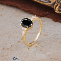 Luxury Legacy 6-Prong Oval-Cut Black Onyx Engagement Ring