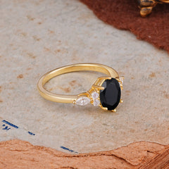Luxury Legacy 6-Prong Oval-Cut Black Onyx Engagement Ring