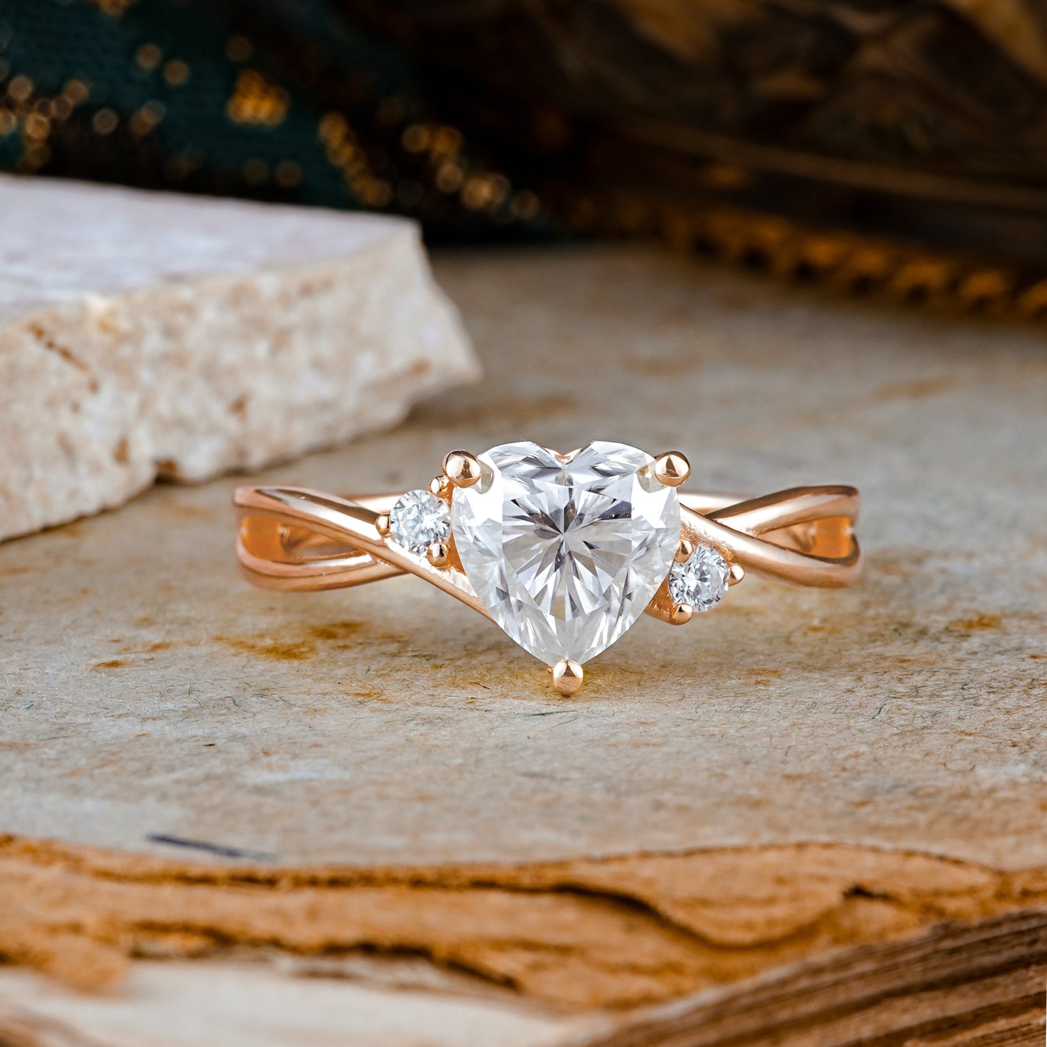 Infinity Twist Heart Shaped Moissanite Engagement Ring