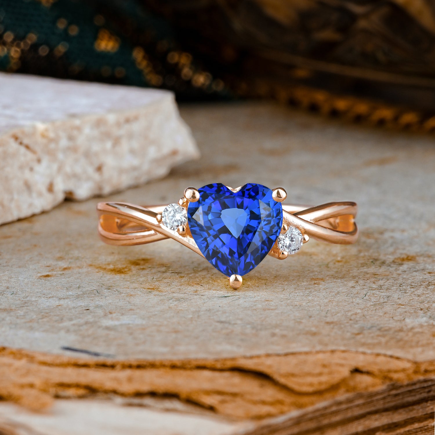 Infinity Twist Heart Shaped Sapphire Engagement Ring