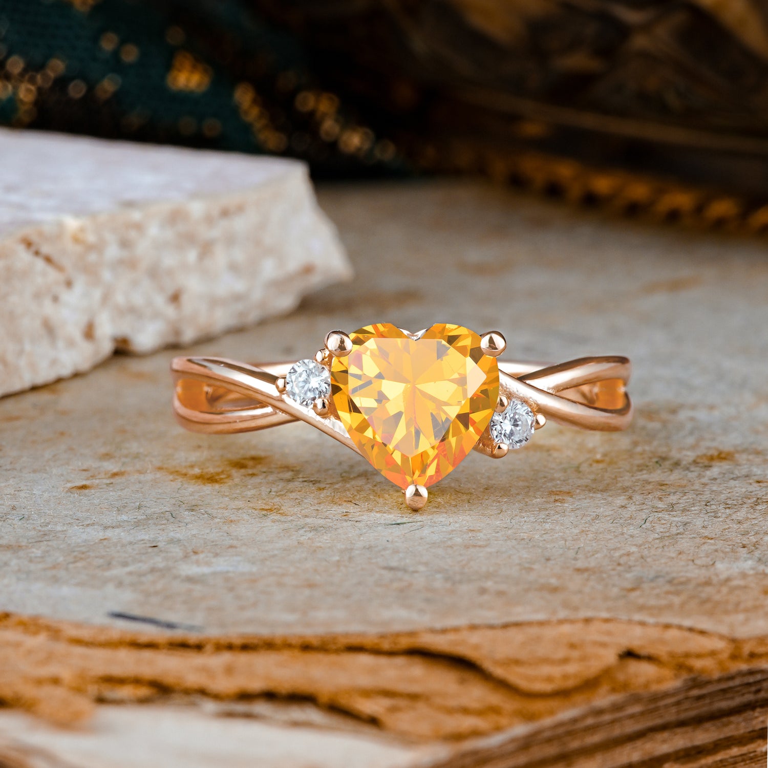 Infinity Twist Heart Shaped Citrine Engagement Ring