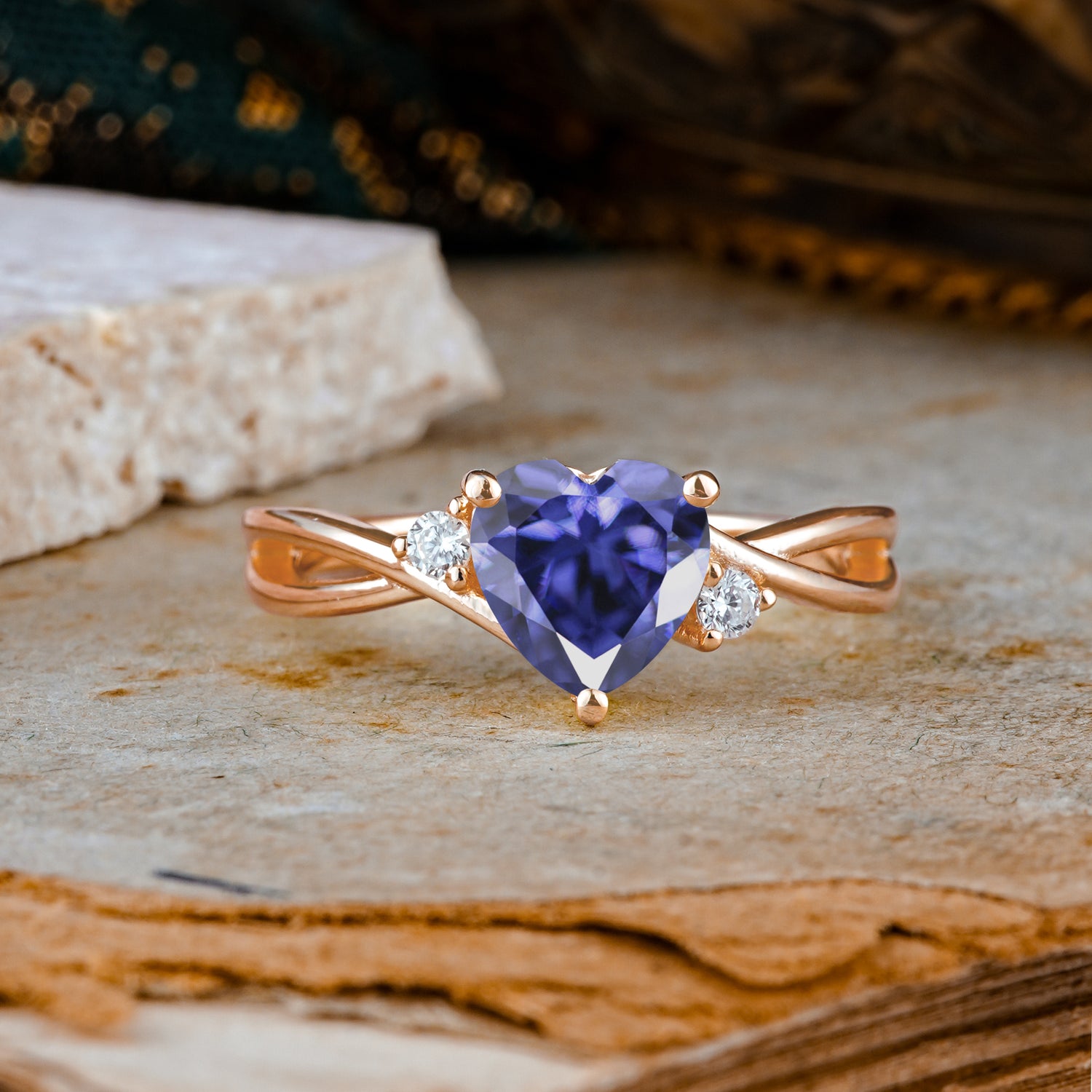 Infinity Twist Heart Shaped Tanzanite Engagement Ring