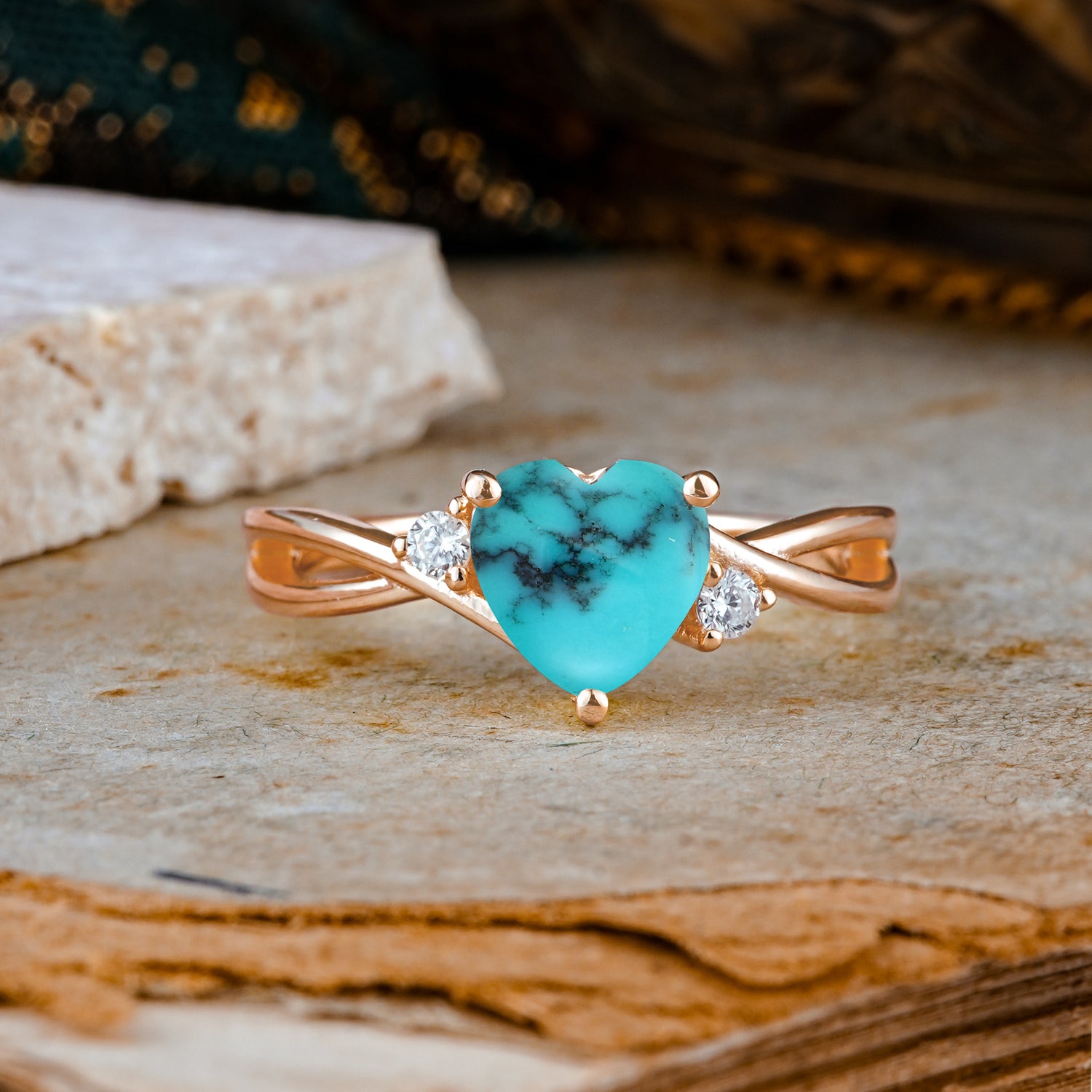 Infinity Twist Heart Shaped Turquoise Engagement Ring