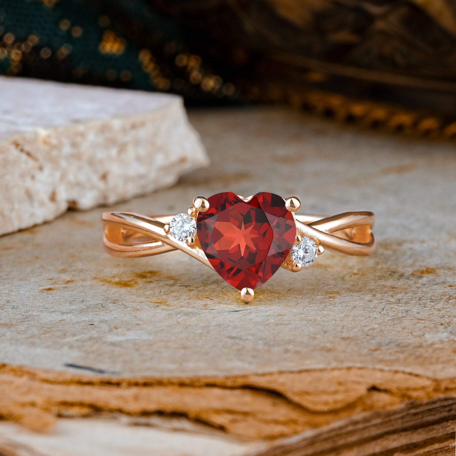 Infinity Twist Heart Shaped Garnet Engagement Ring