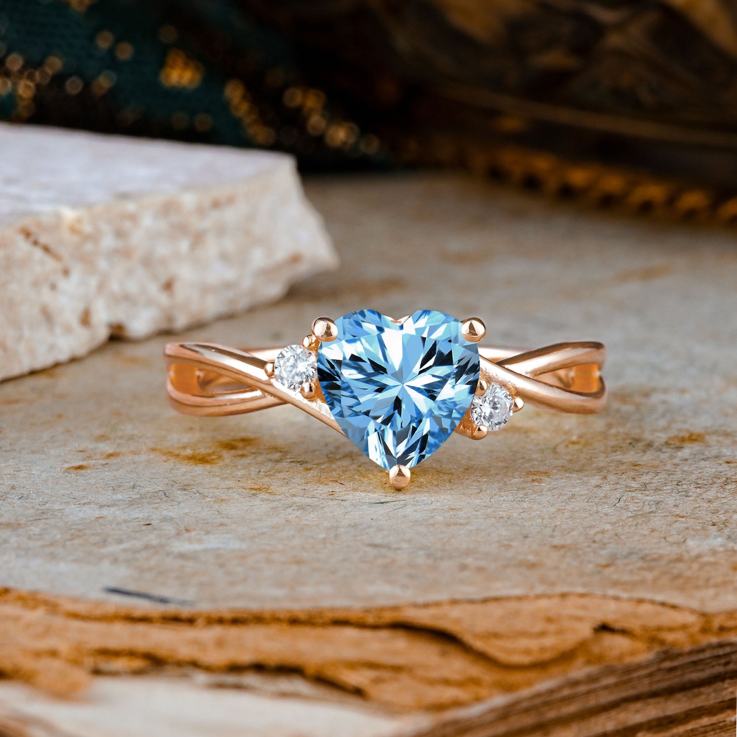 Infinity Twist Heart Shaped Aquamarine Engagement Ring