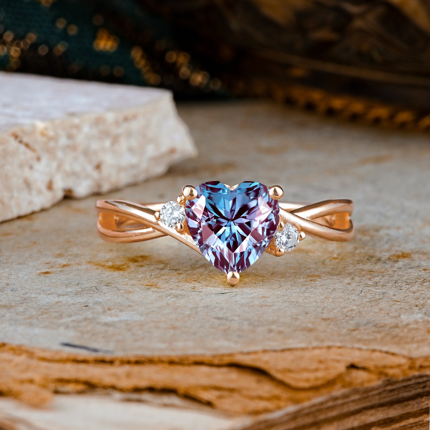 Infinity Twist Heart Shaped Alexandrite Engagement Ring