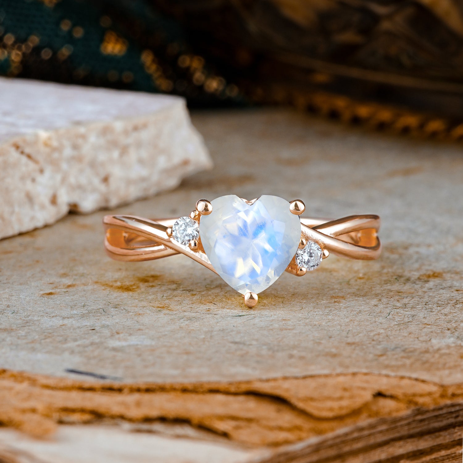 Infinity Twist Heart Shaped Moonstone Engagement Ring
