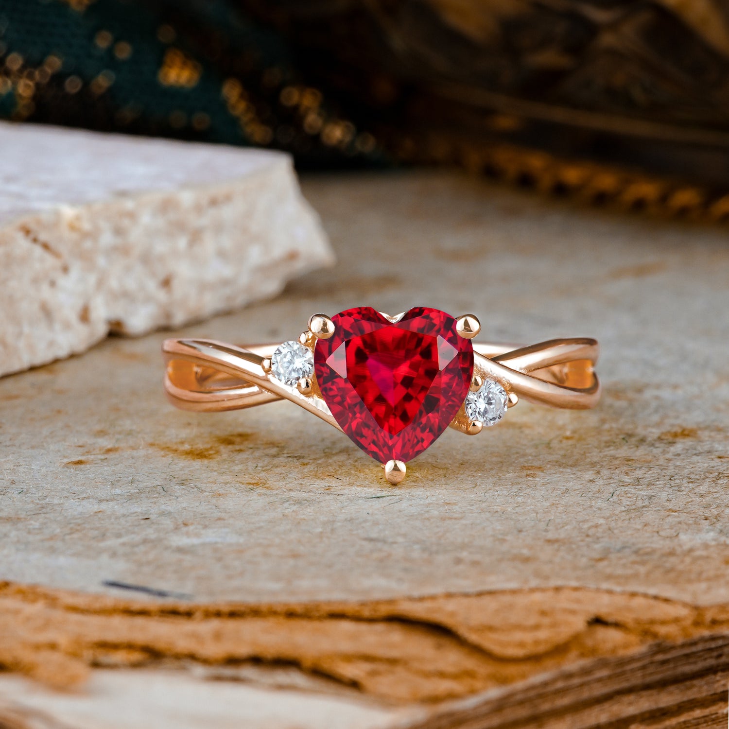 Infinity Twist Heart Shaped Ruby Engagement Ring