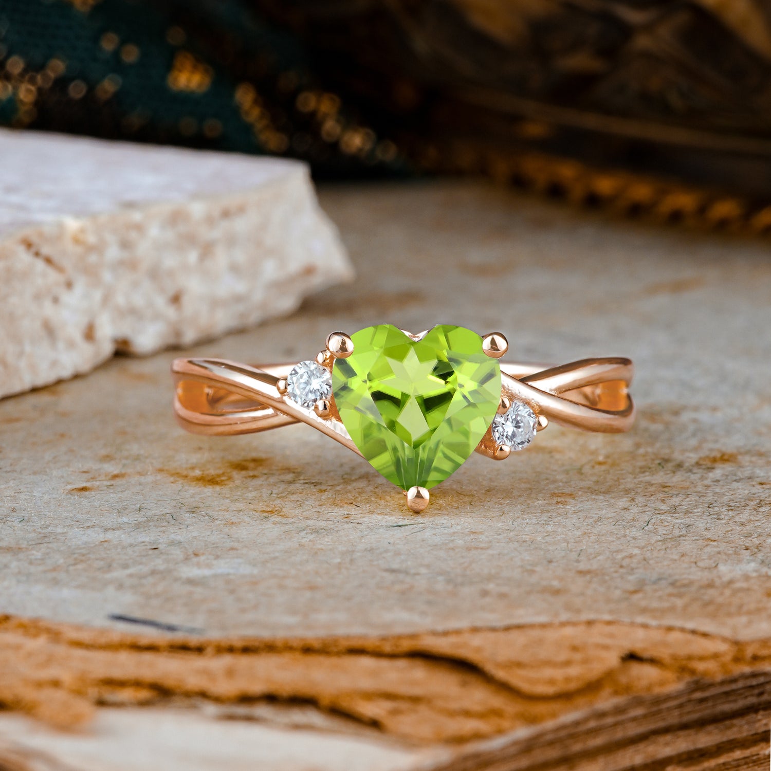 Infinity Twist Heart Shaped Peridot Engagement Ring