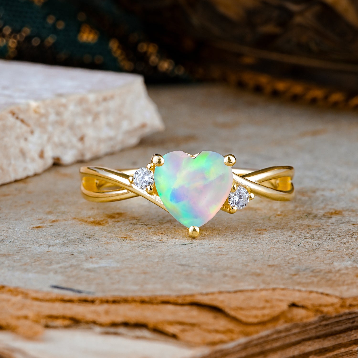 Infinity Twist Heart Shaped Opal Engagement Ring