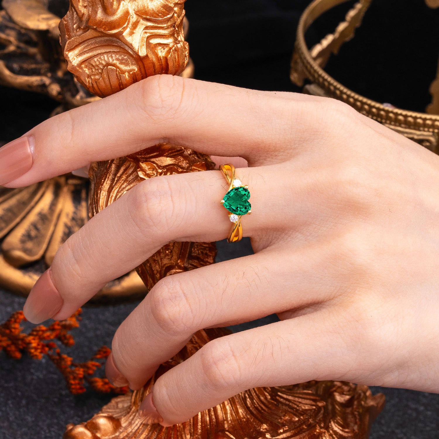 Infinity Twist Heart Shaped Emerald Engagement Ring