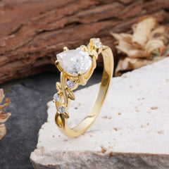 4 Prong Natural Inspired Ring Floral Moissanite Engagement Ring Pear Cut Ring