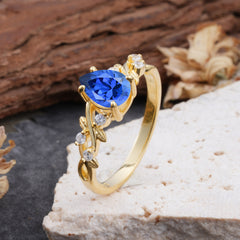 4 Prong Natural Inspired Ring Floral Sapphire Engagement Ring Pear Cut Ring