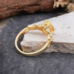 4 Prong Natural Inspired Ring Floral Citrine Engagement Ring Pear Cut Ring