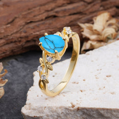 4 Prong Natural Inspired Ring Floral Turquoise Engagement Ring Pear Cut Ring