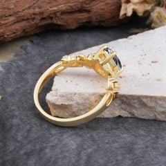 4 Prong Natural Inspired Ring Floral Natural Black Rutilated Quartz Engagement Ring Pear Cut Ring