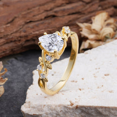 4 Prong Natural Inspired Ring Floral Lab Diamond Engagement Ring Pear Cut Ring