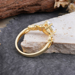 4 Prong Natural Inspired Ring Floral Lab Diamond Engagement Ring Pear Cut Ring