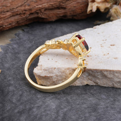 4 Prong Natural Inspired Ring Floral Natural Garnet Engagement Ring Pear Cut Ring