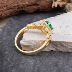 4 Prong Natural Inspired Ring Floral Emerald Engagement Ring Pear Cut Ring