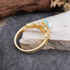 4 Prong Natural Inspired Ring Floral Moonstone Engagement Ring Pear Cut Ring