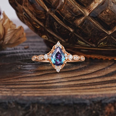 Antique Pear-Cut Alexandrite Engagement Ring
